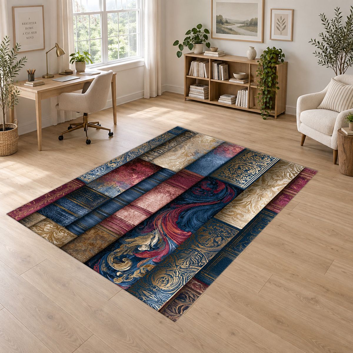 Vintage Marbled Book Spines printed area rug