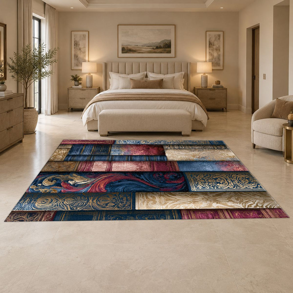 Vintage Marbled Book Spines printed area rug