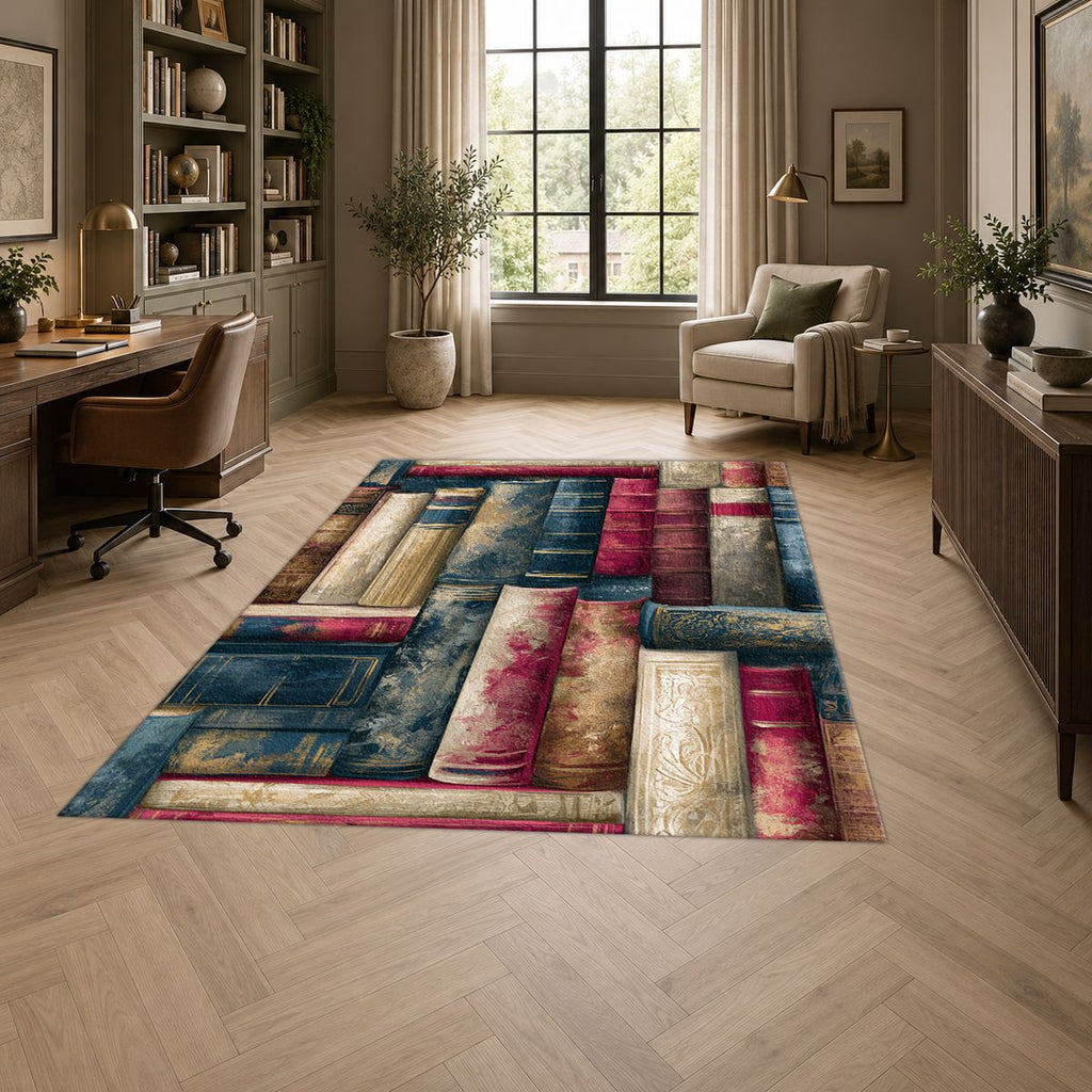 Library Books Pattern printed area rug