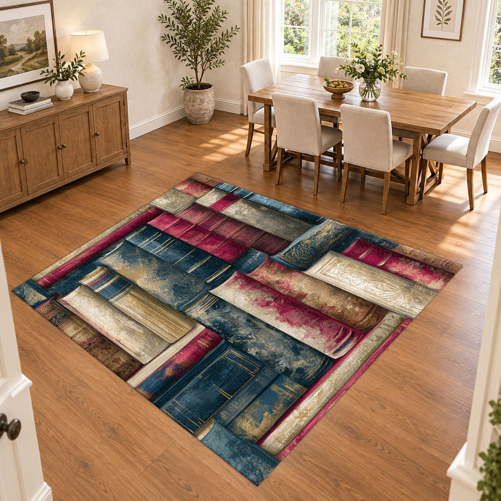 Library Books Pattern printed area rug