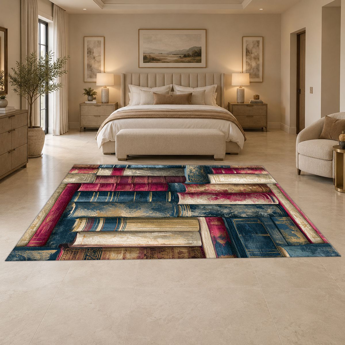 Library Books Pattern printed area rug
