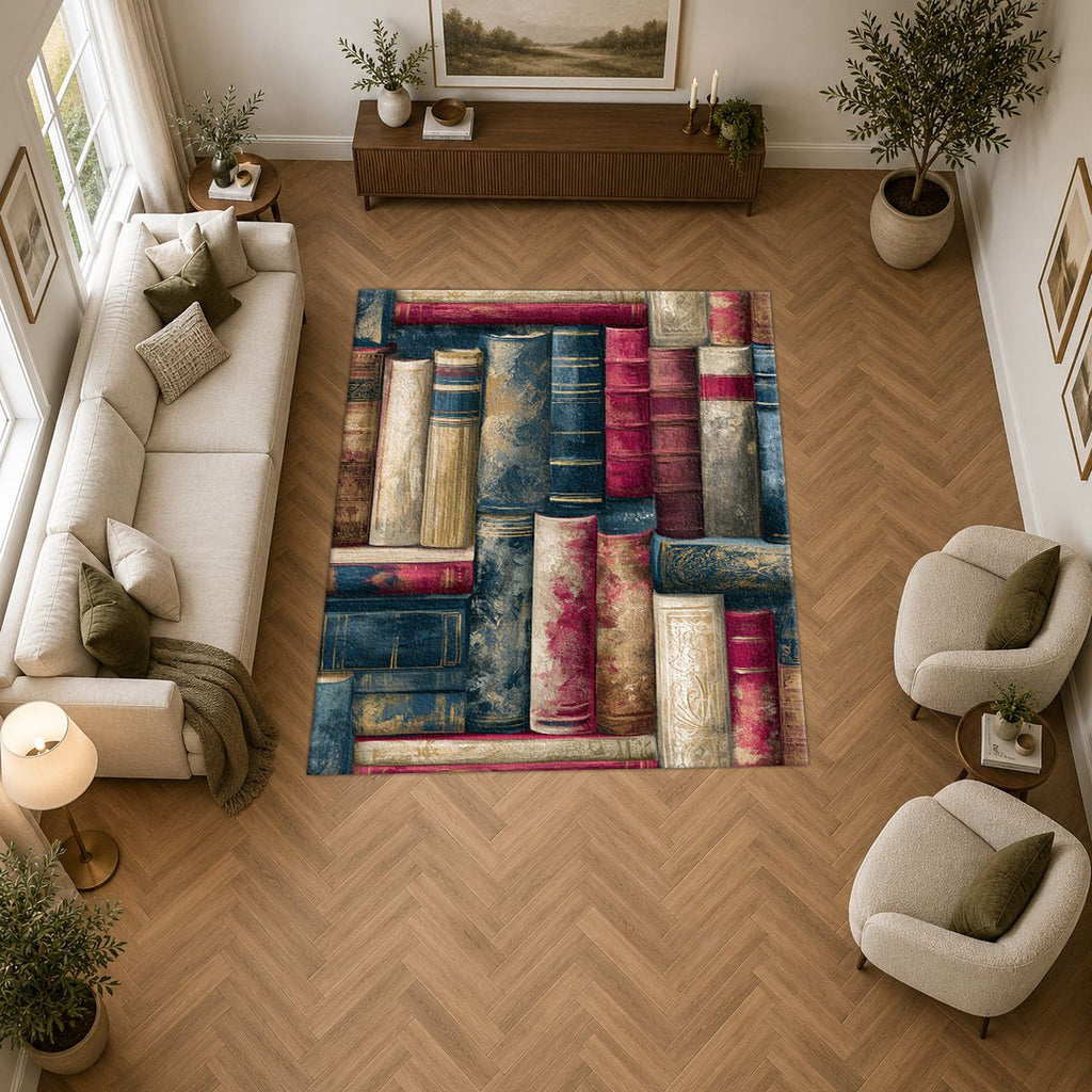 Library Books Pattern printed area rug