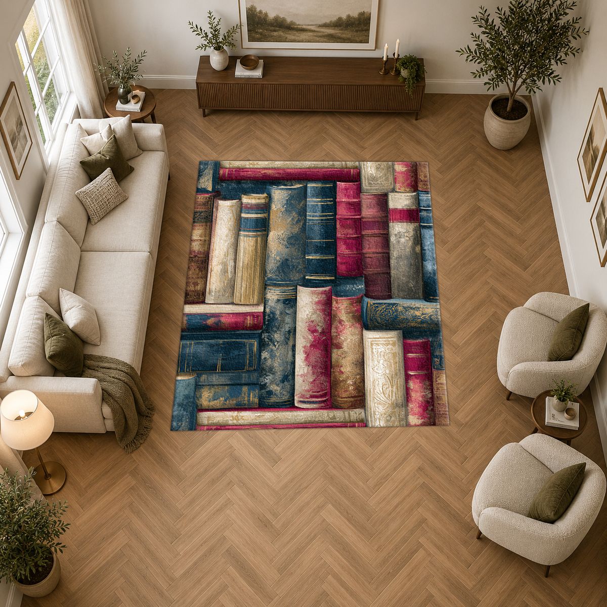 Library Books Pattern printed area rug