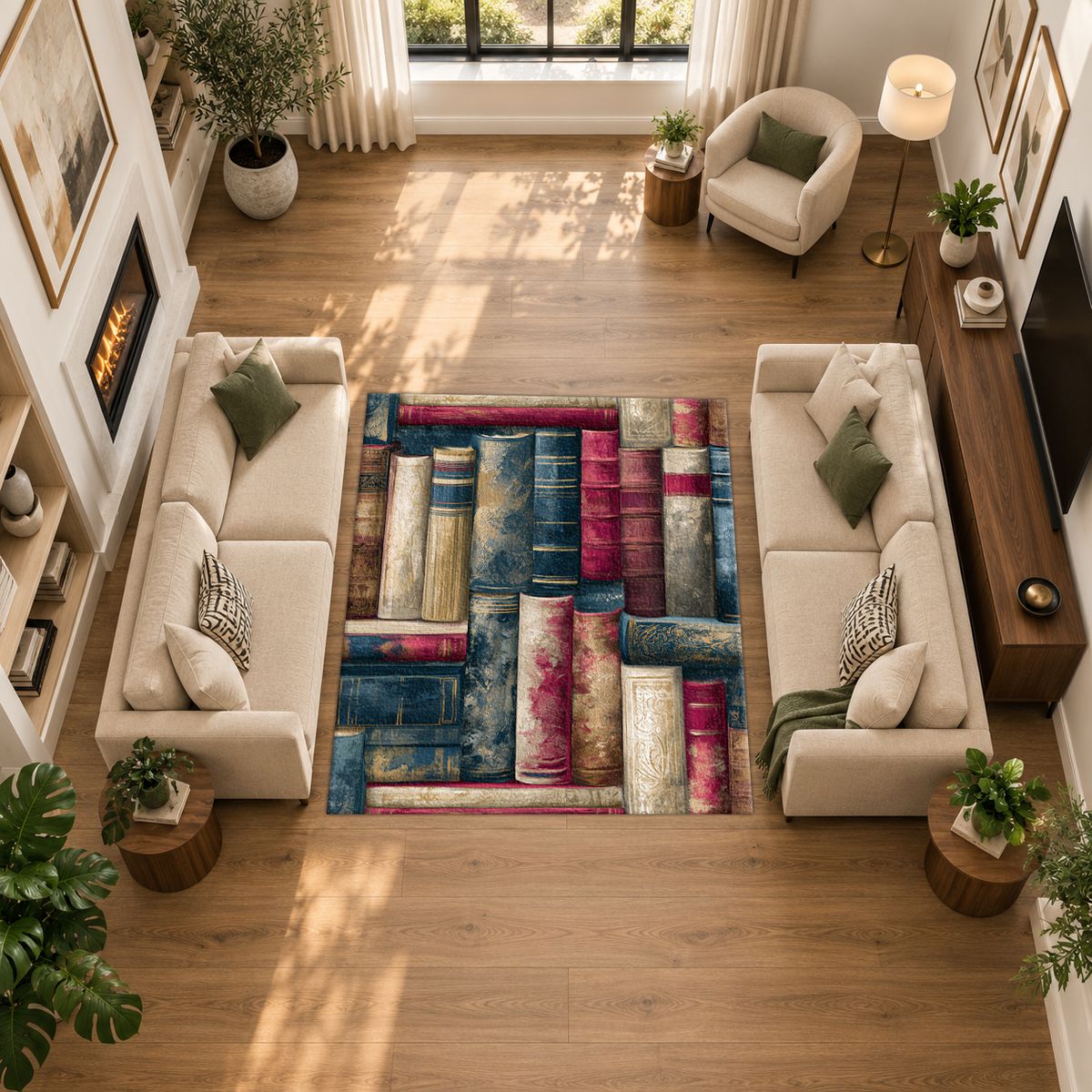 Library Books Pattern printed area rug