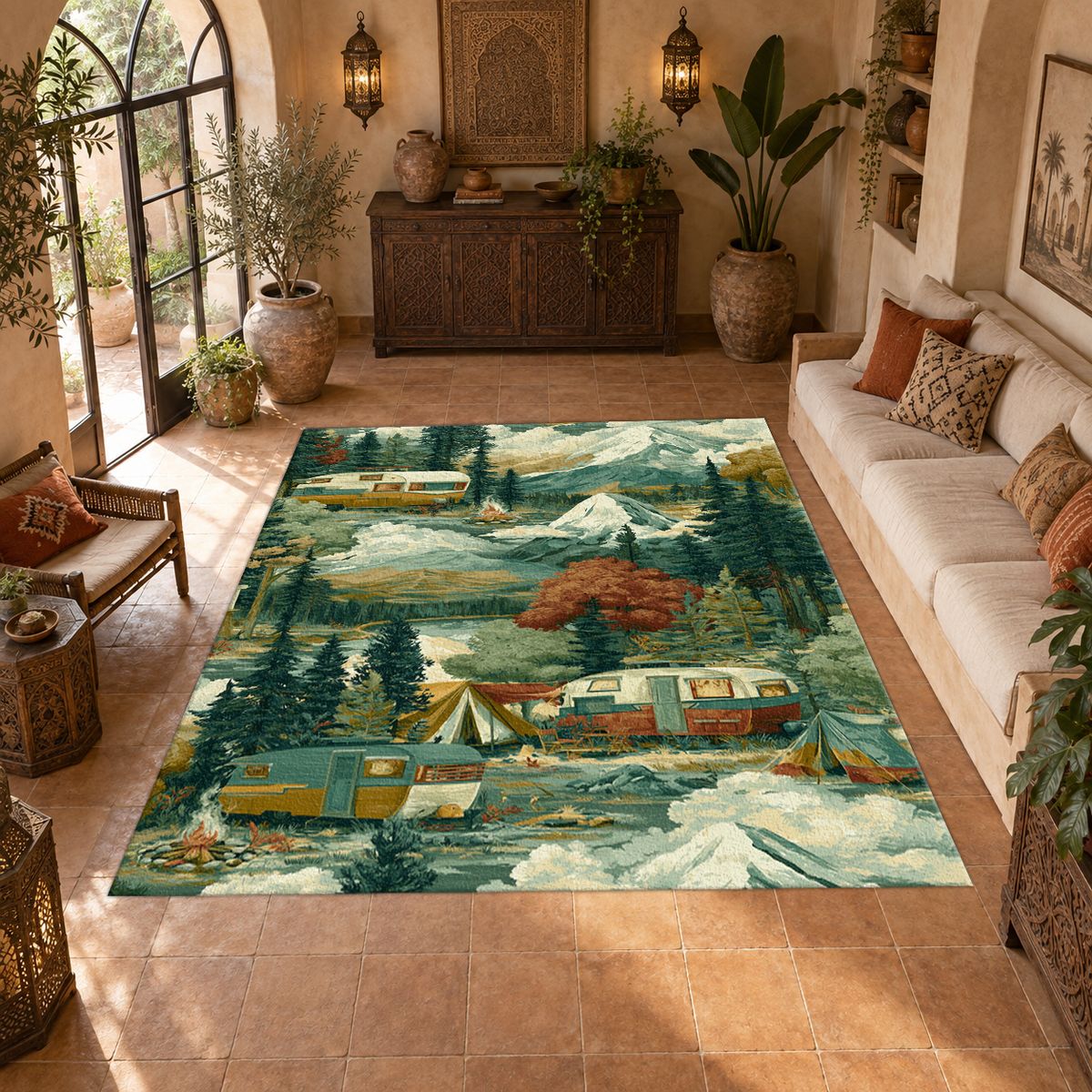 Camping Van Mountain Adventure printed area rug