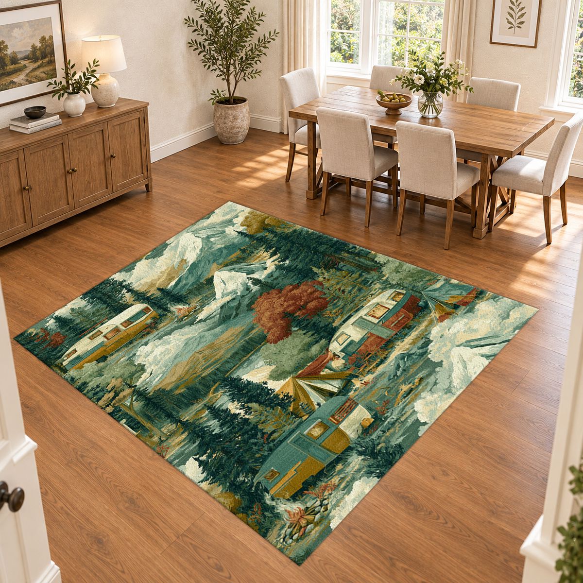 Camping Van Mountain Adventure printed area rug