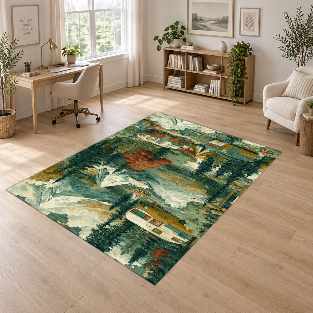 Camping Van Mountain Adventure printed area rug
