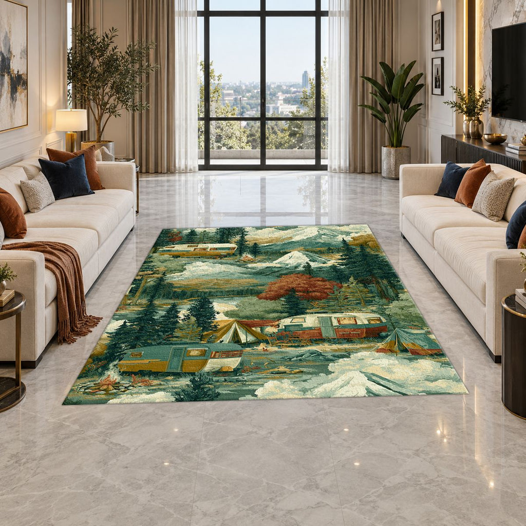 Camping Van Mountain Adventure printed area rug