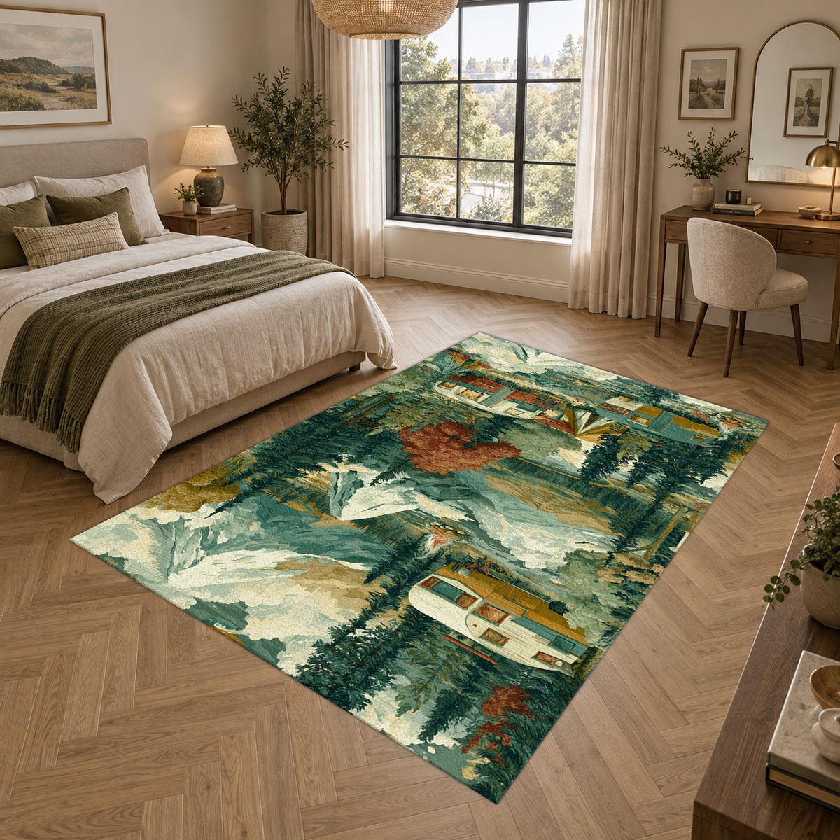 Camping Van Mountain Adventure printed area rug