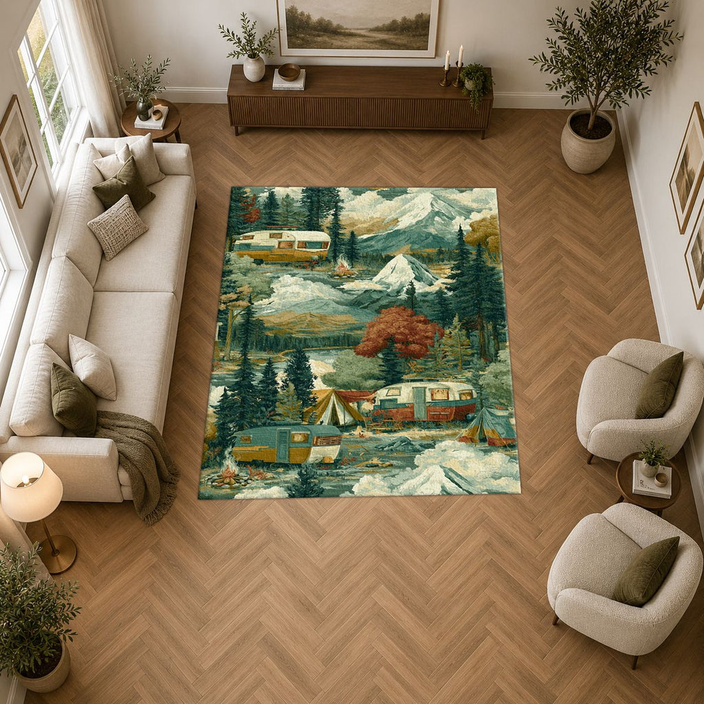 Camping Van Mountain Adventure printed area rug