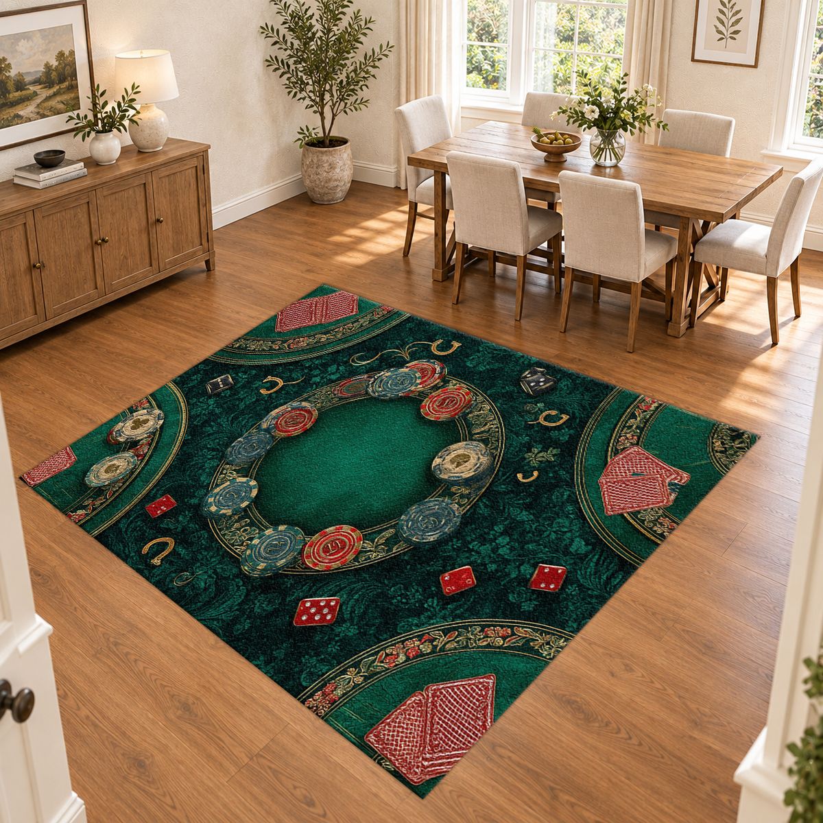 Green Poker Table Casino printed area rug