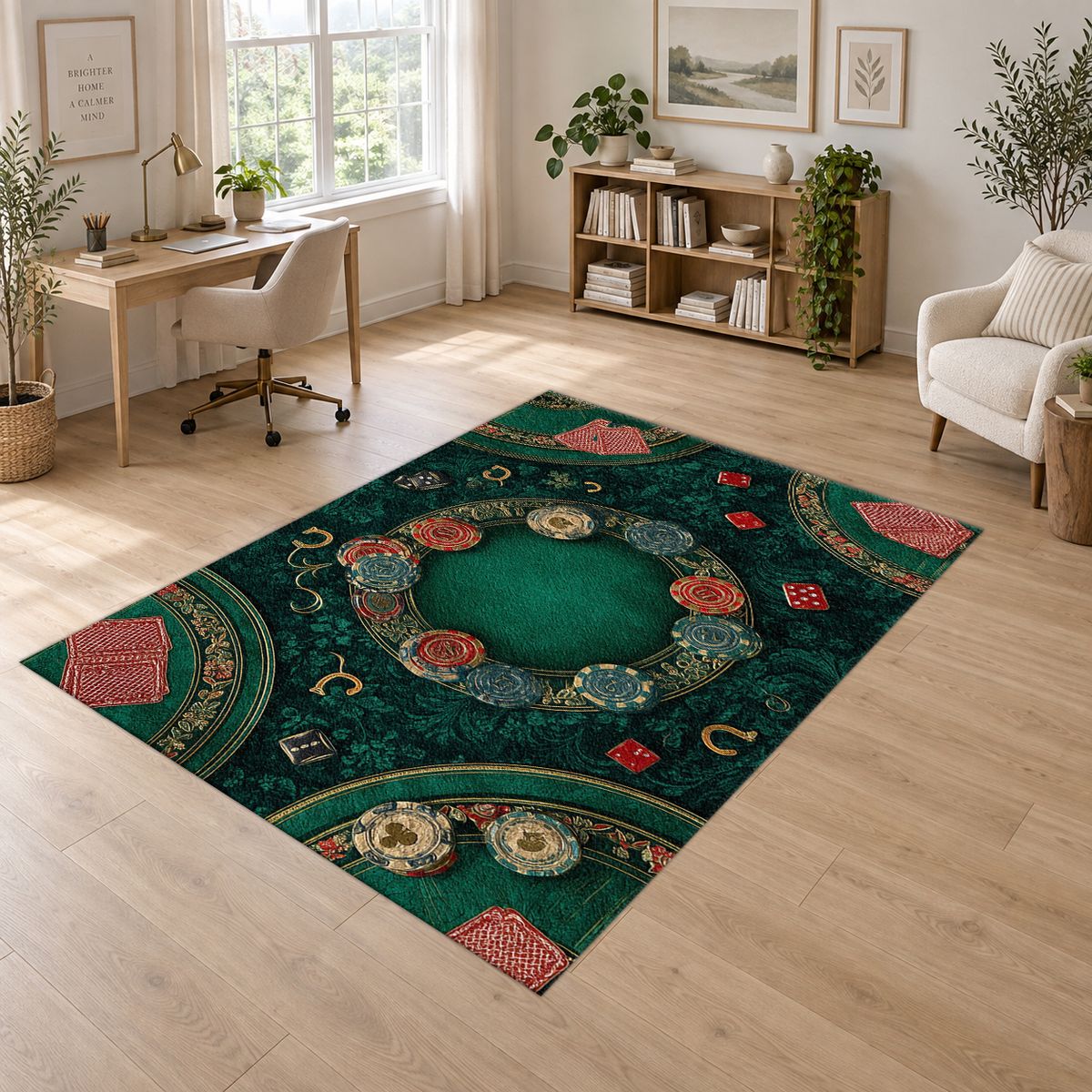Green Poker Table Casino printed area rug