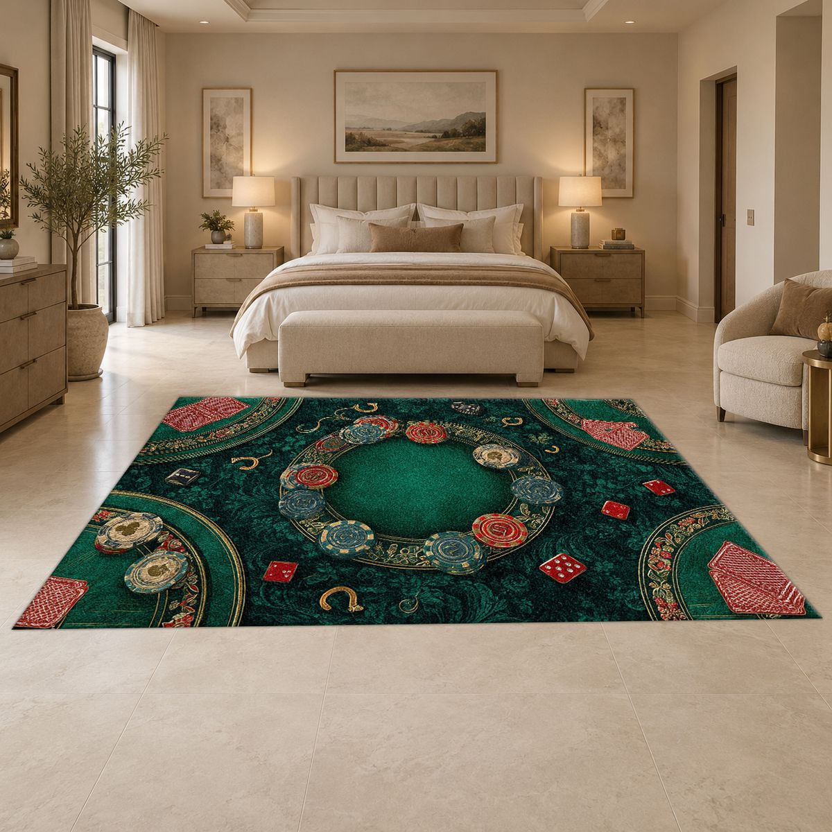 Green Poker Table Casino printed area rug