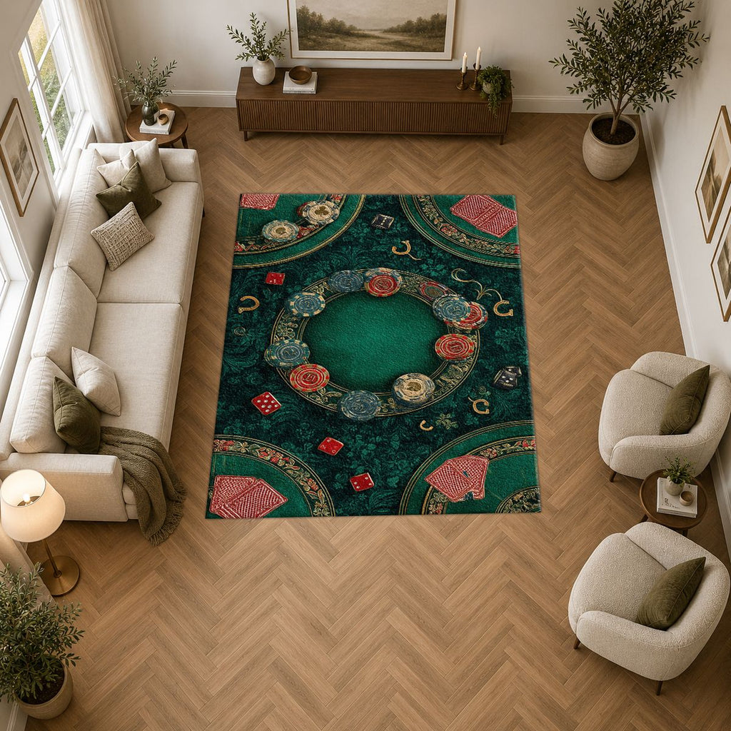 Green Poker Table Casino printed area rug