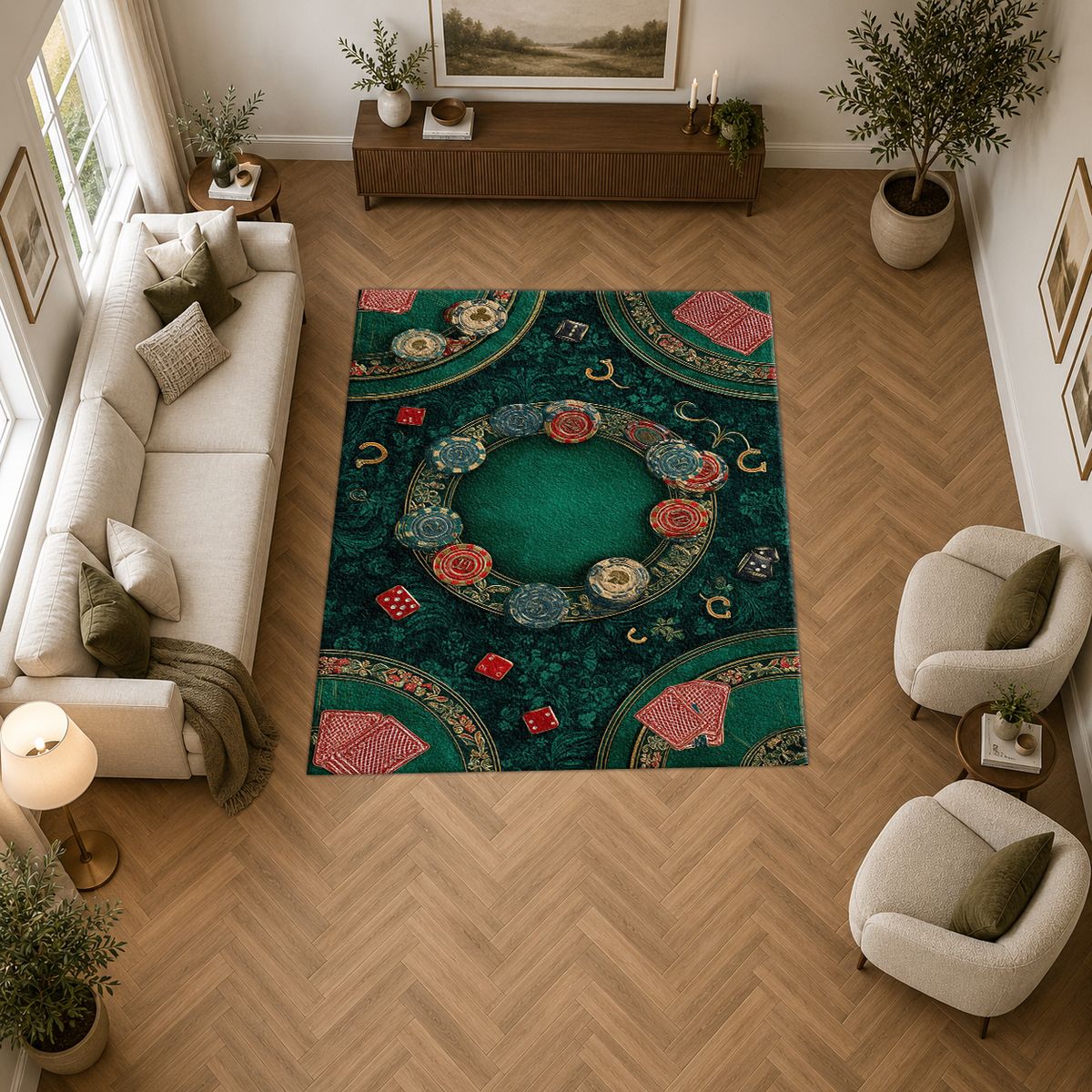 Green Poker Table Casino printed area rug