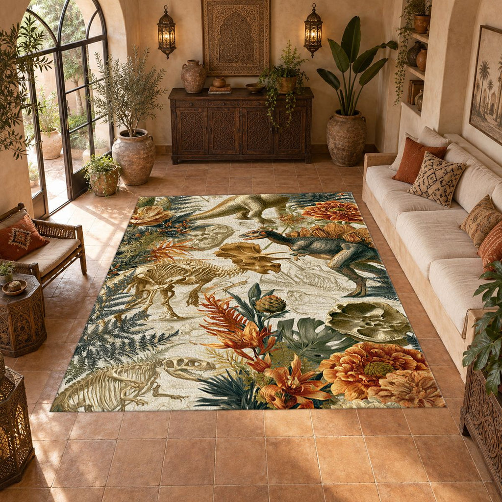 Dinosaur Fossil Botanical printed area rug