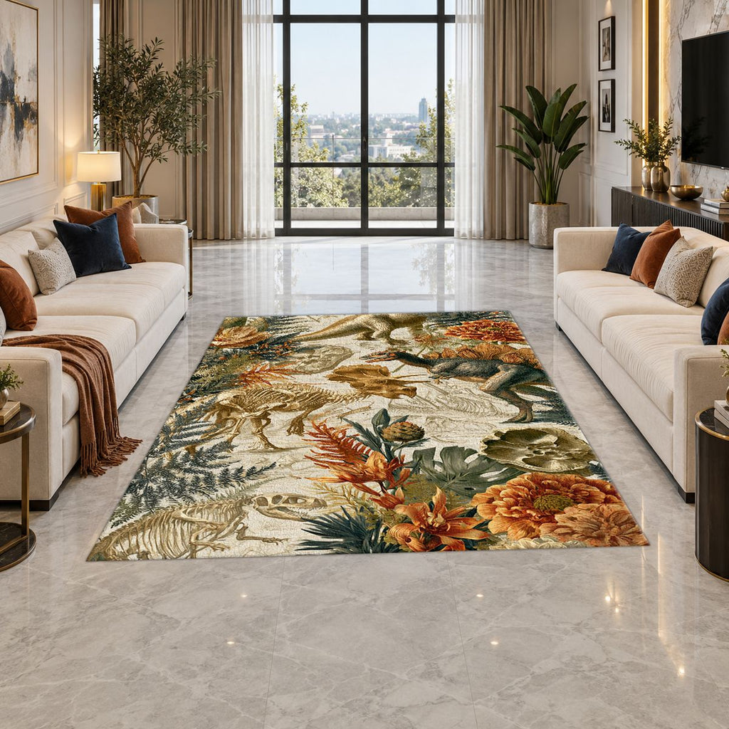 Dinosaur Fossil Botanical printed area rug