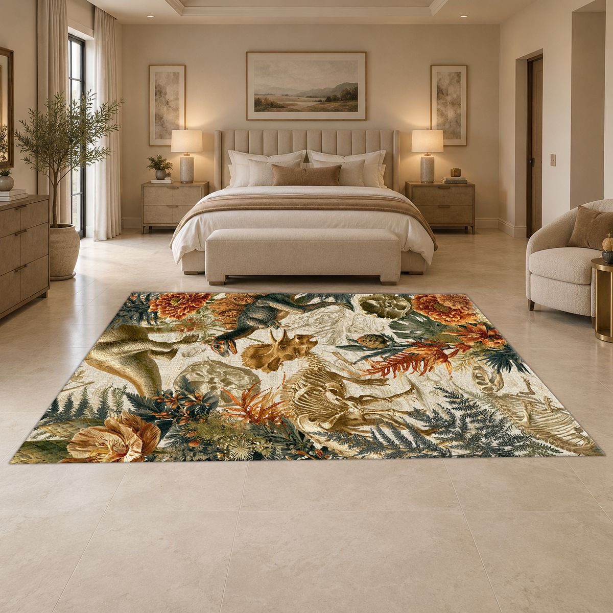Dinosaur Fossil Botanical printed area rug