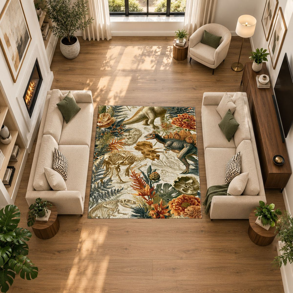 Dinosaur Fossil Botanical printed area rug