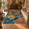 Tiger and Peony Japanese Waves printed area rug