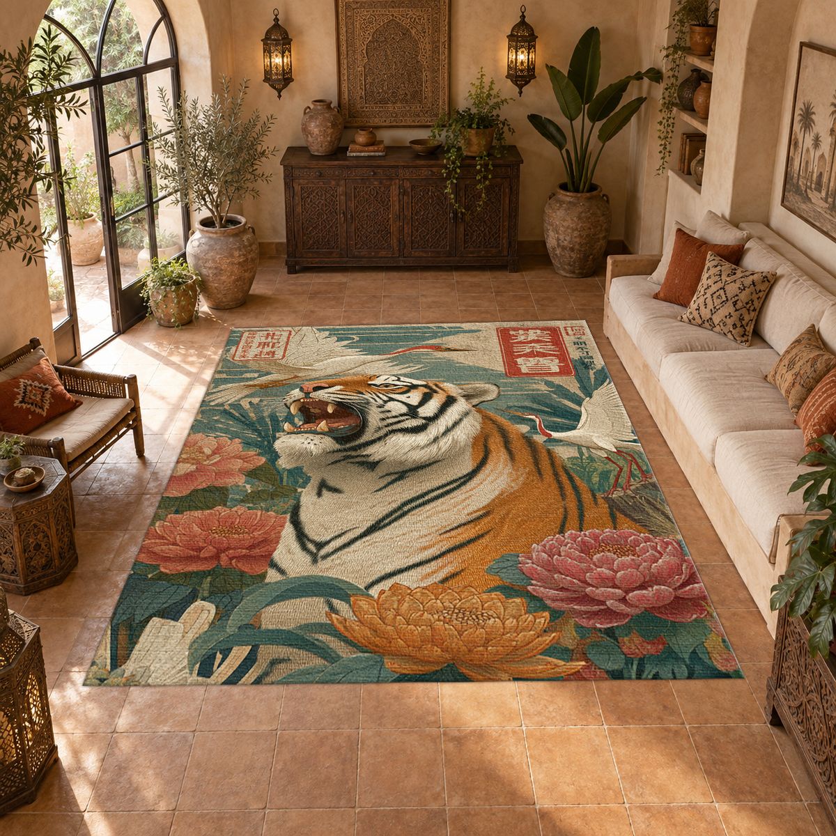 Roaring Tiger Japanese Art printed area rug
