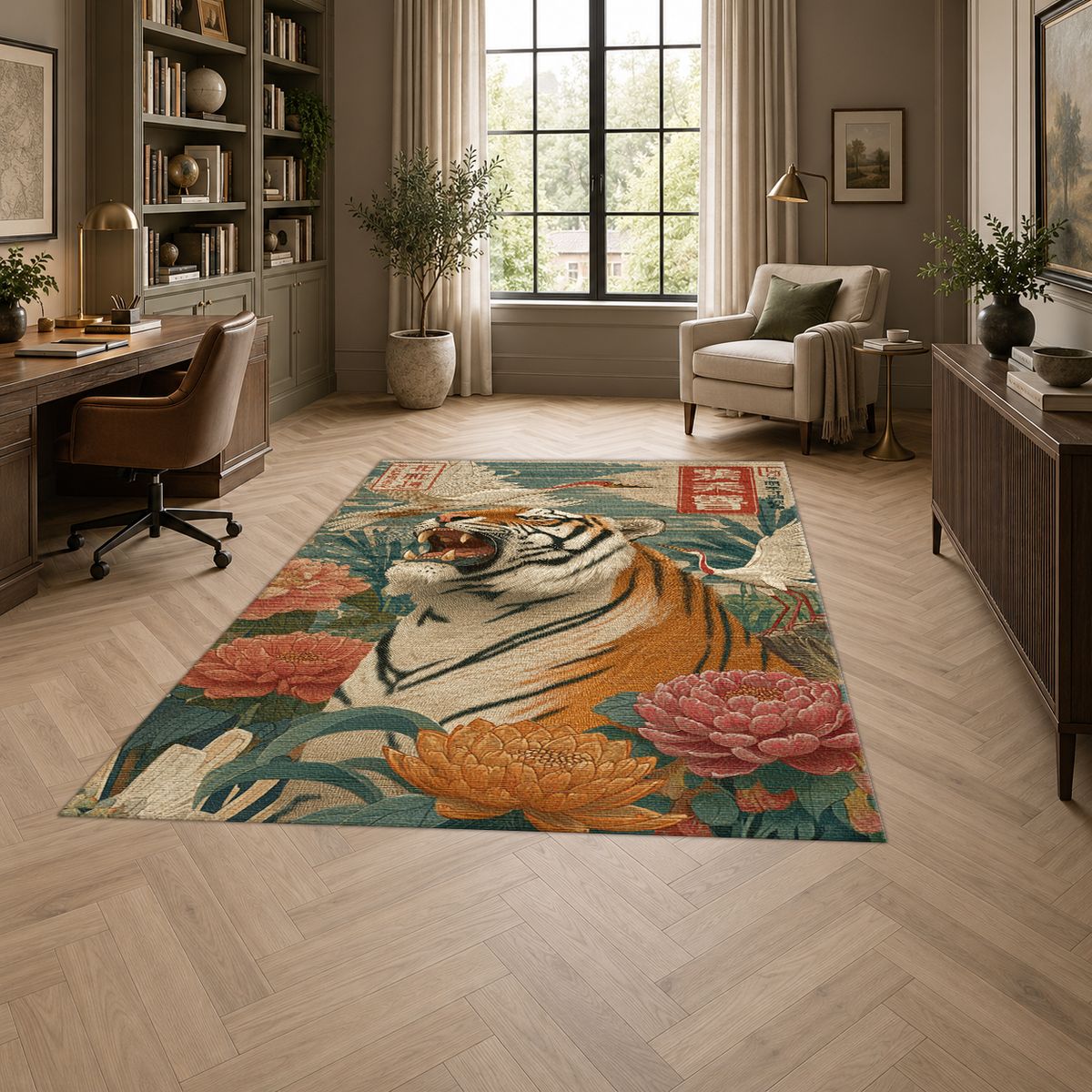 Roaring Tiger Japanese Art printed area rug