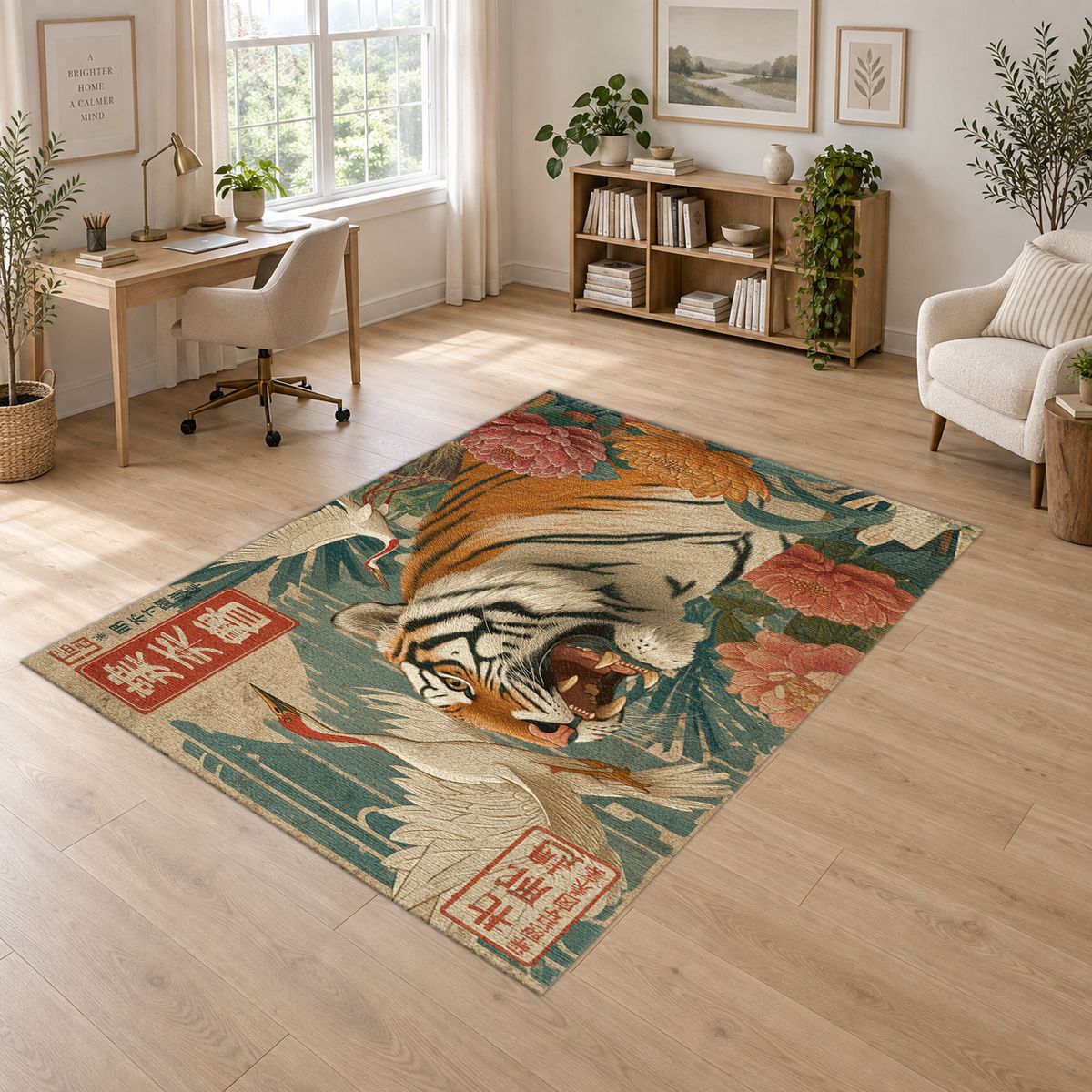 Roaring Tiger Japanese Art printed area rug