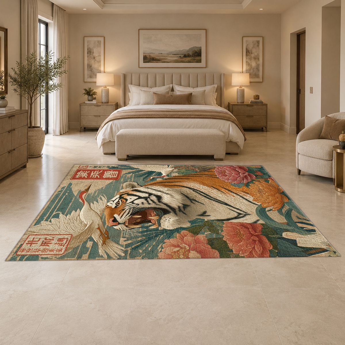 Roaring Tiger Japanese Art printed area rug