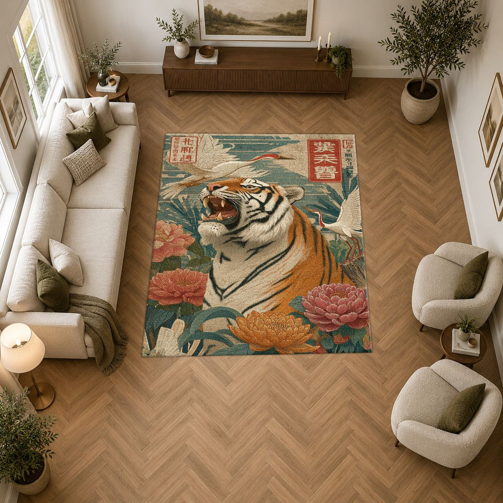 Roaring Tiger Japanese Art printed area rug