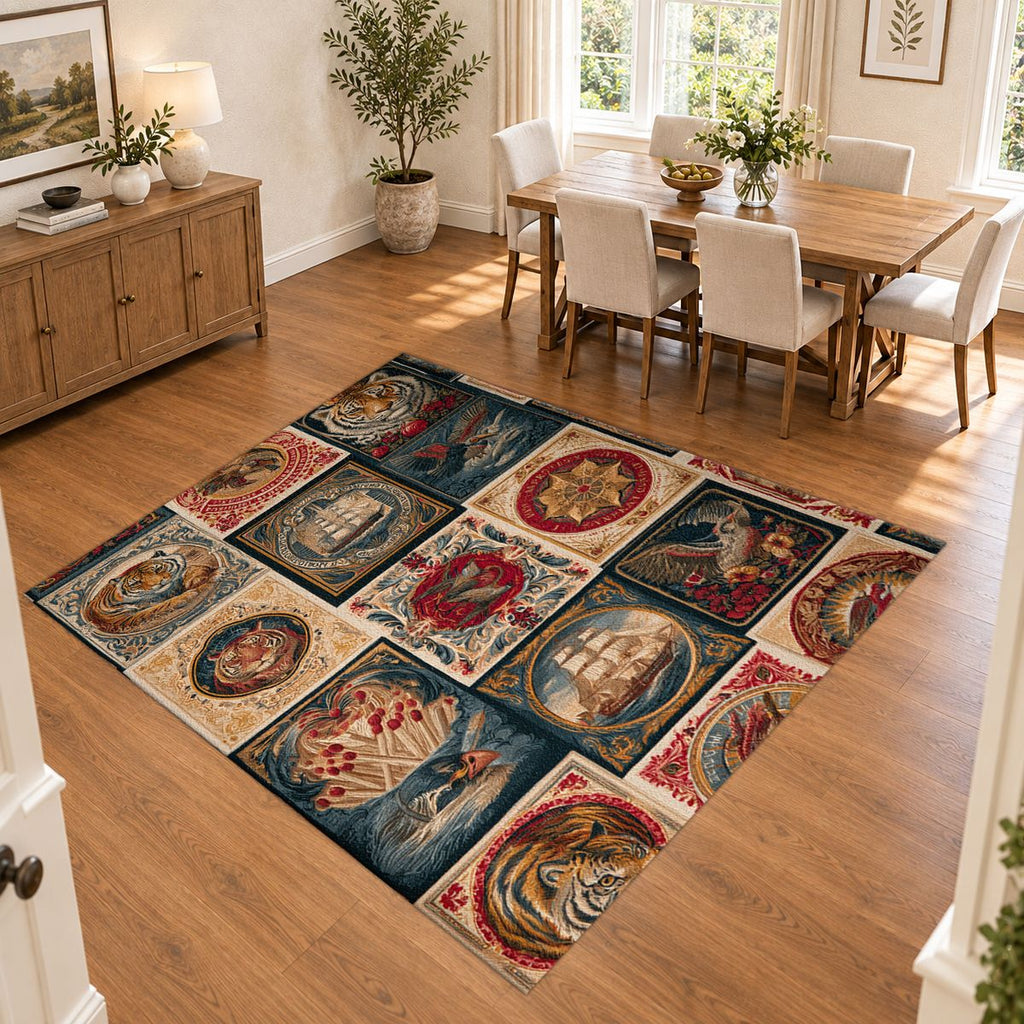 Vintage Ships and Postage Stamps printed area rug