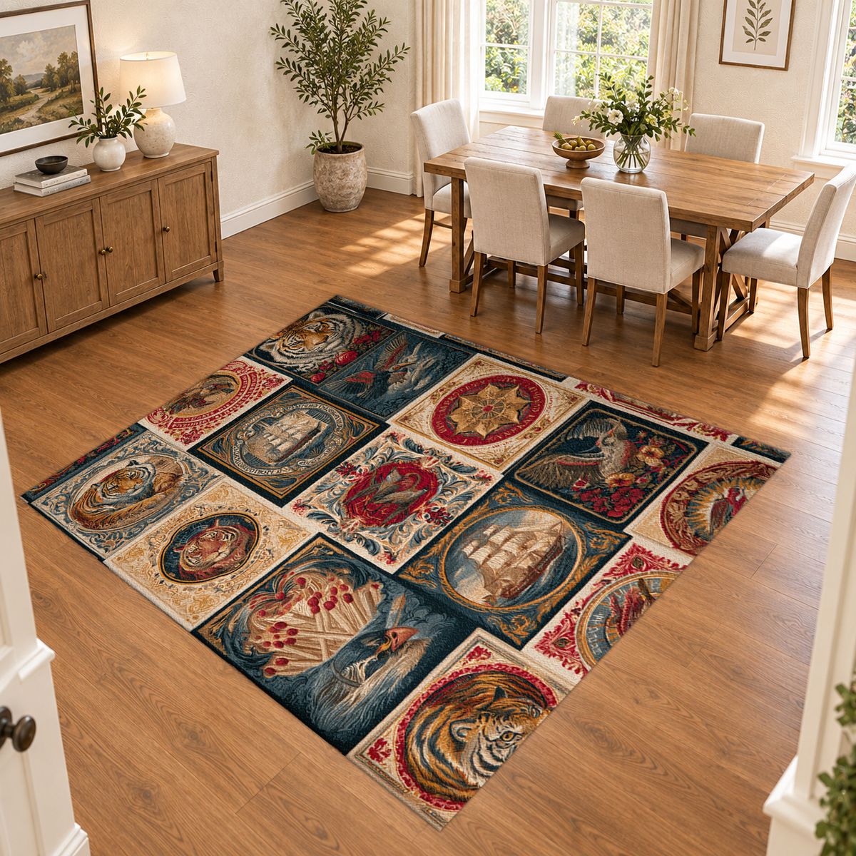 Vintage Ships and Postage Stamps printed area rug