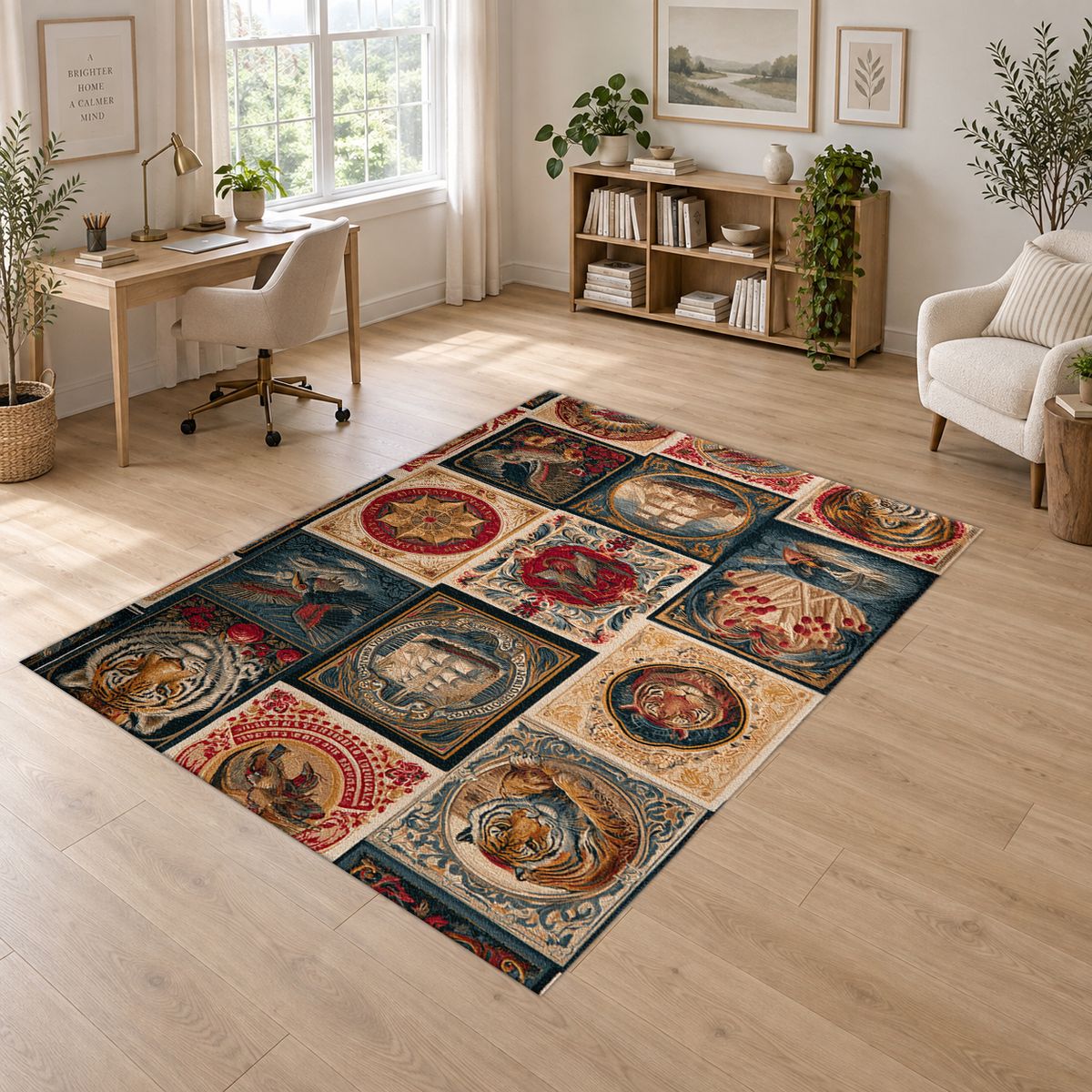 Vintage Ships and Postage Stamps printed area rug