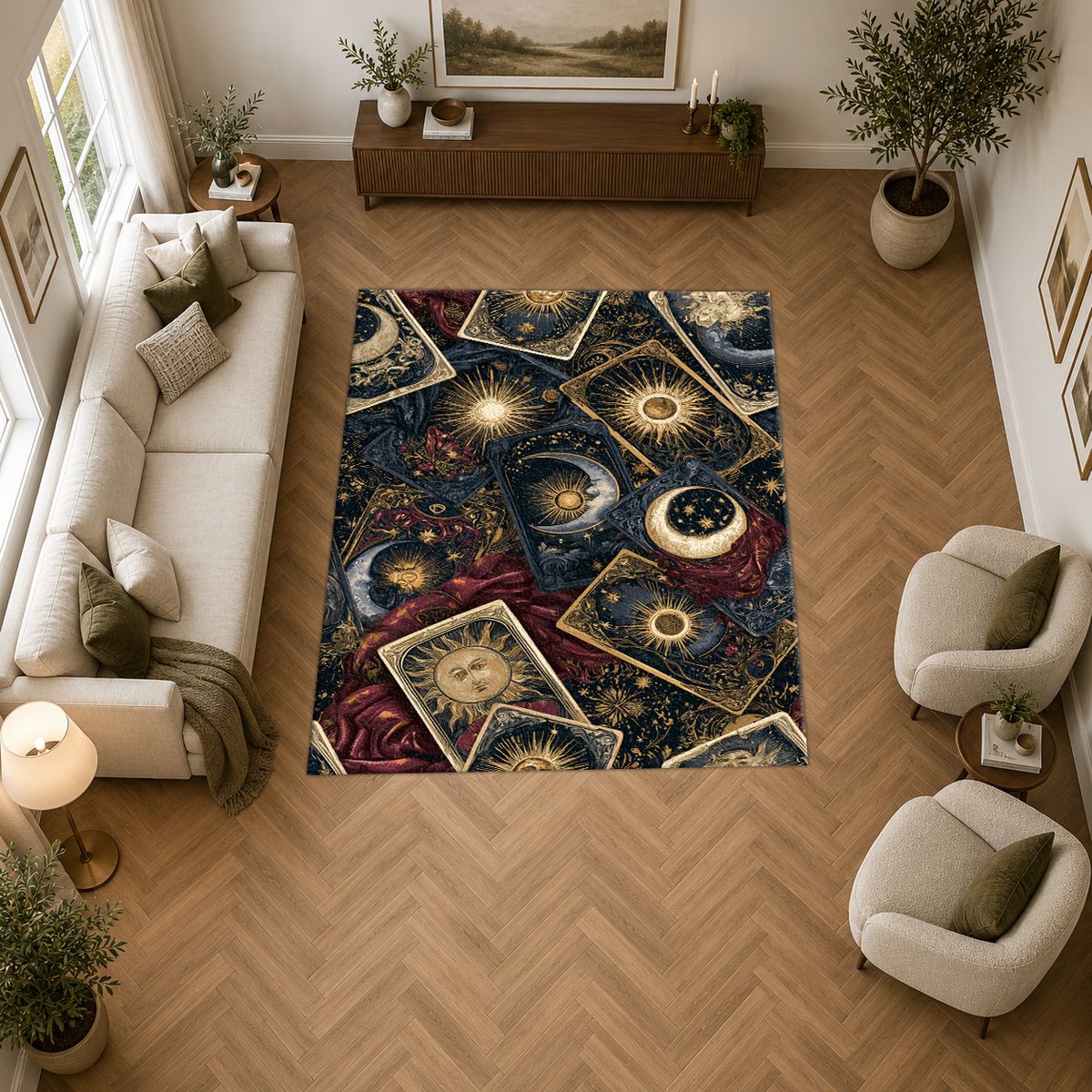 Celestial Tarot Cards printed area rug