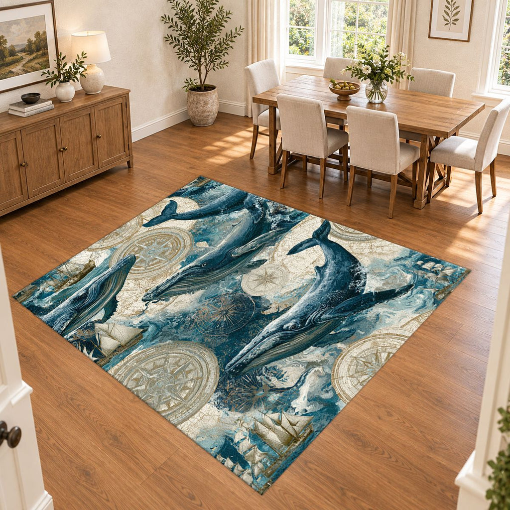 Blue Whales Ocean Pattern printed area rug