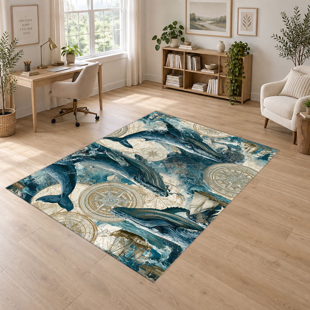 Blue Whales Ocean Pattern printed area rug