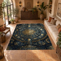 Navy and Gold Zodiac Wheel printed area rug