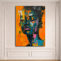 Abstract African Woman Portrait Orange Teal canvas wall art, unframed canvas