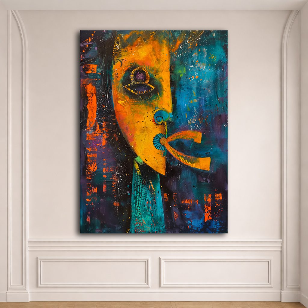 Abstract Face Mixed Media canvas wall art, unframed canvas