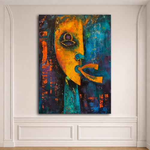 Abstract Face Mixed Media canvas wall art, unframed canvas