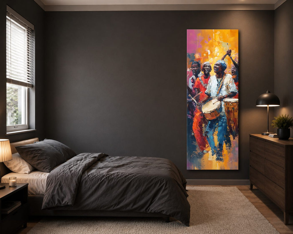 African Drummers Celebration canvas wall art, unframed canvas