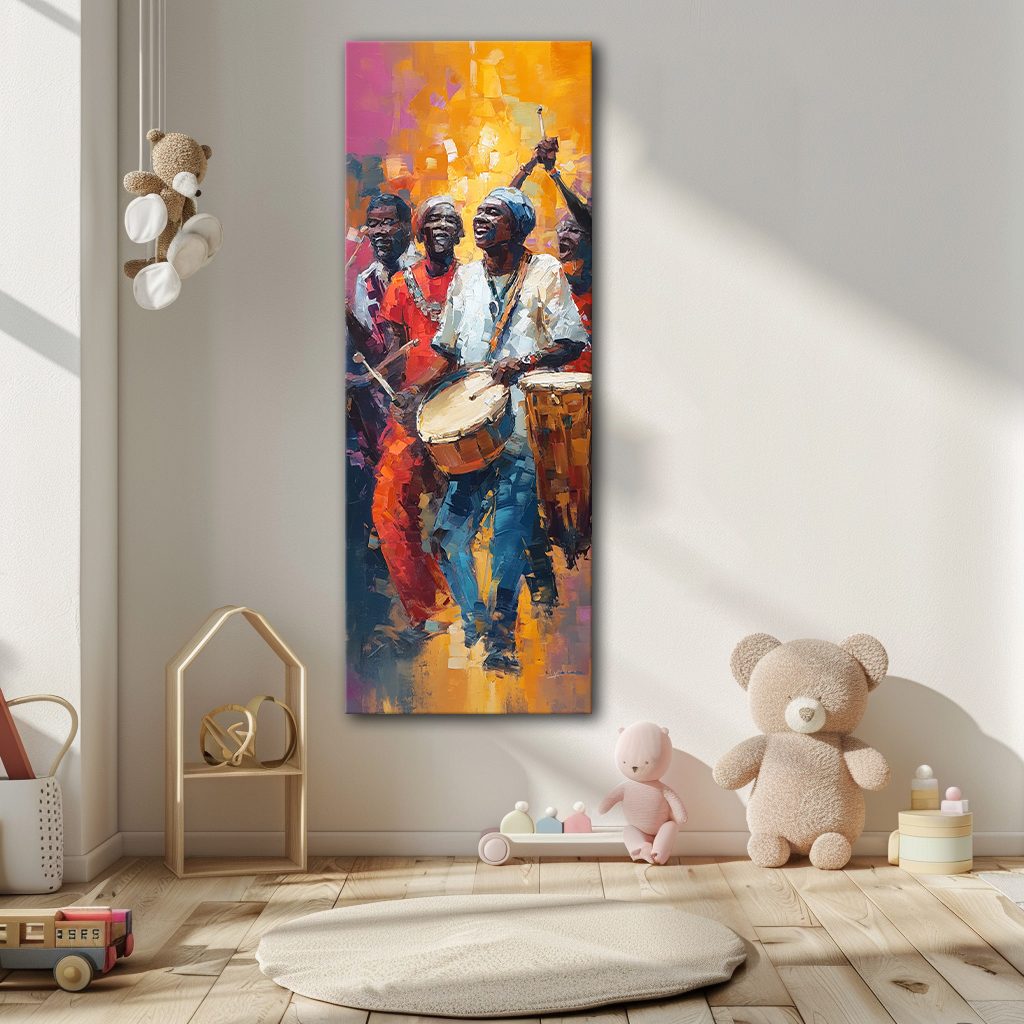 African Drummers Celebration canvas wall art, unframed canvas