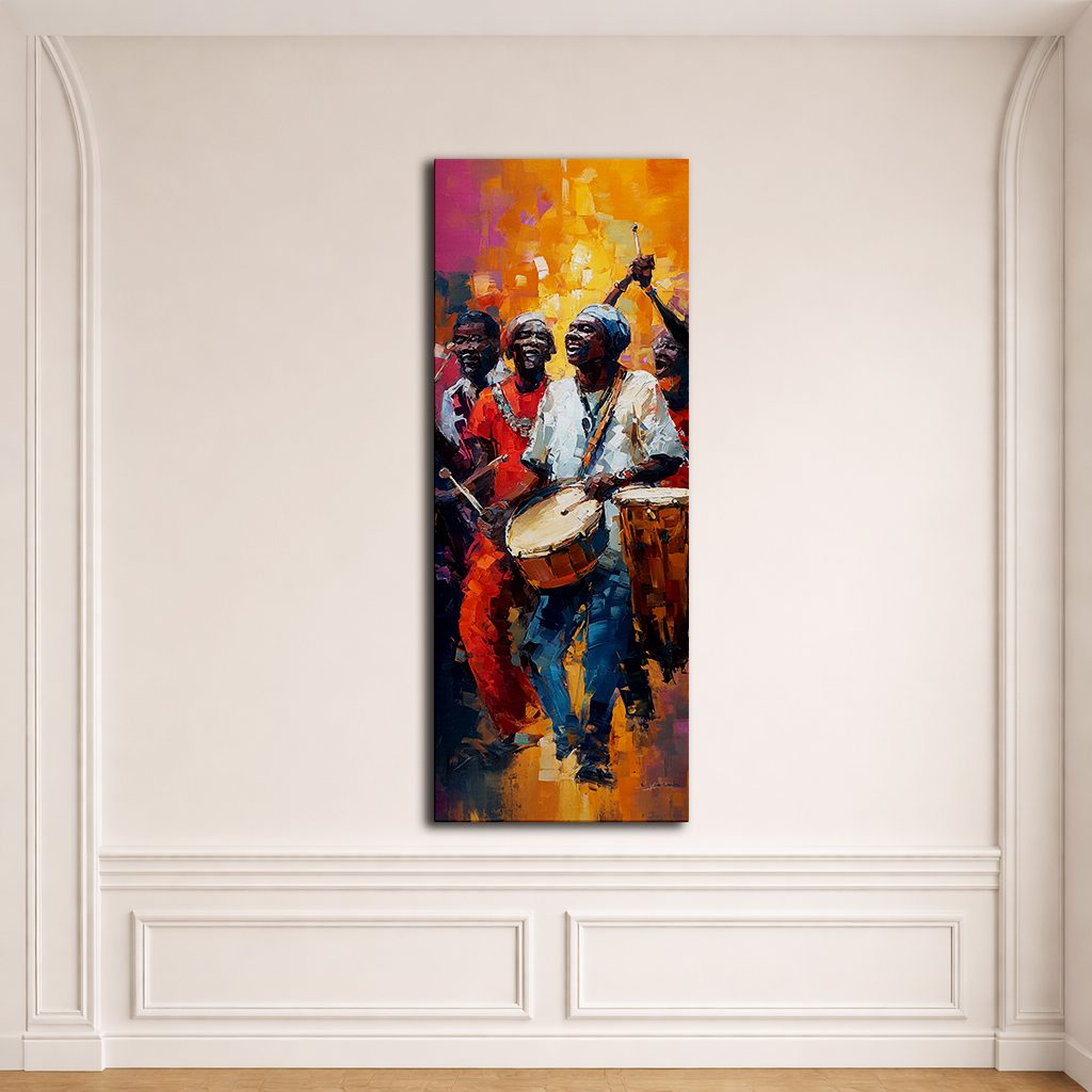 African Drummers Celebration canvas wall art, unframed canvas