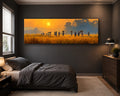 African Savanna Sunset Villagers canvas wall art, unframed canvas