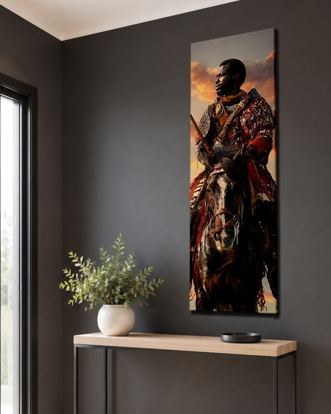 African Warrior on Horseback canvas wall art, unframed canvas