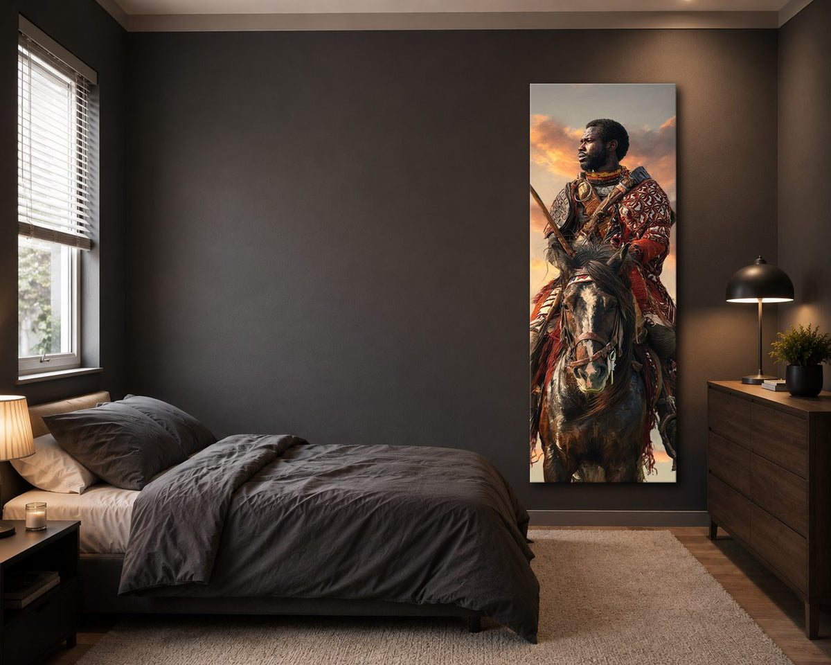 African Warrior on Horseback canvas wall art, unframed canvas