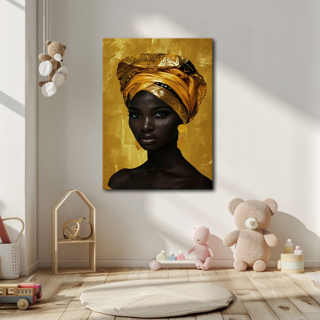 African Woman in Gold Head Wrap canvas wall art, unframed canvas