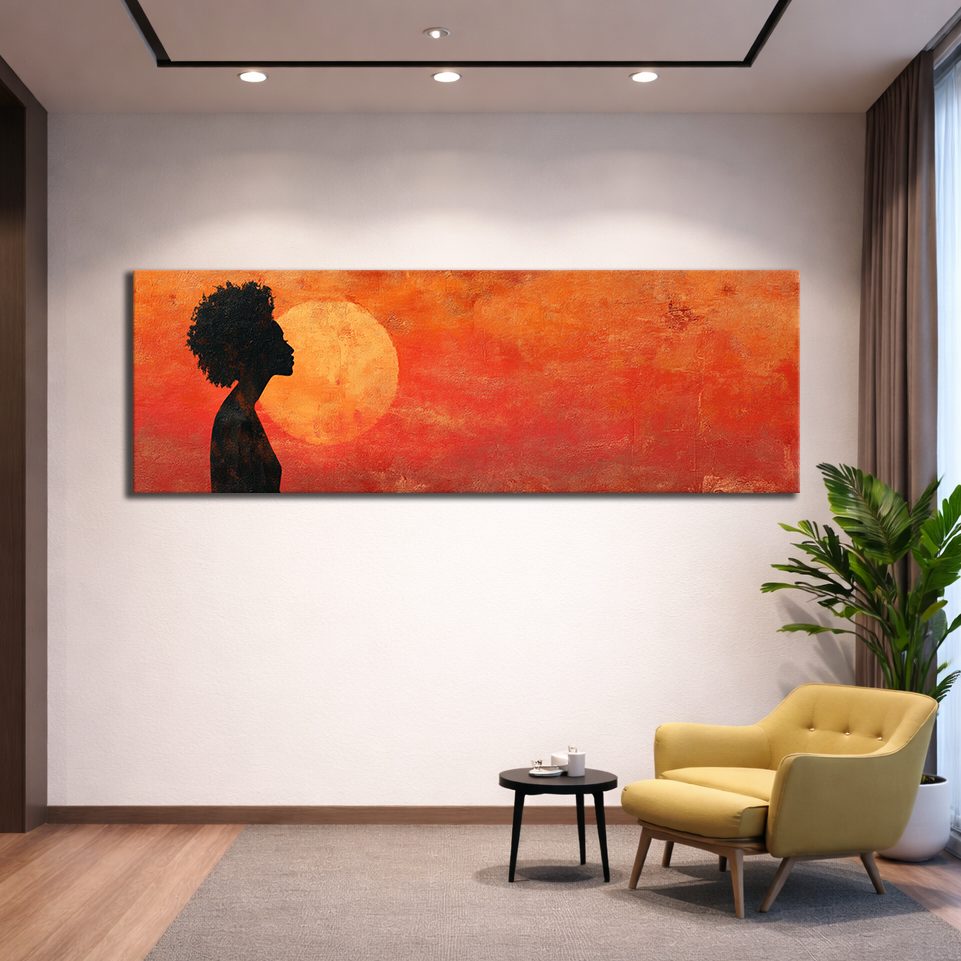 African Woman Silhouette Red Sun canvas wall art, unframed canvas