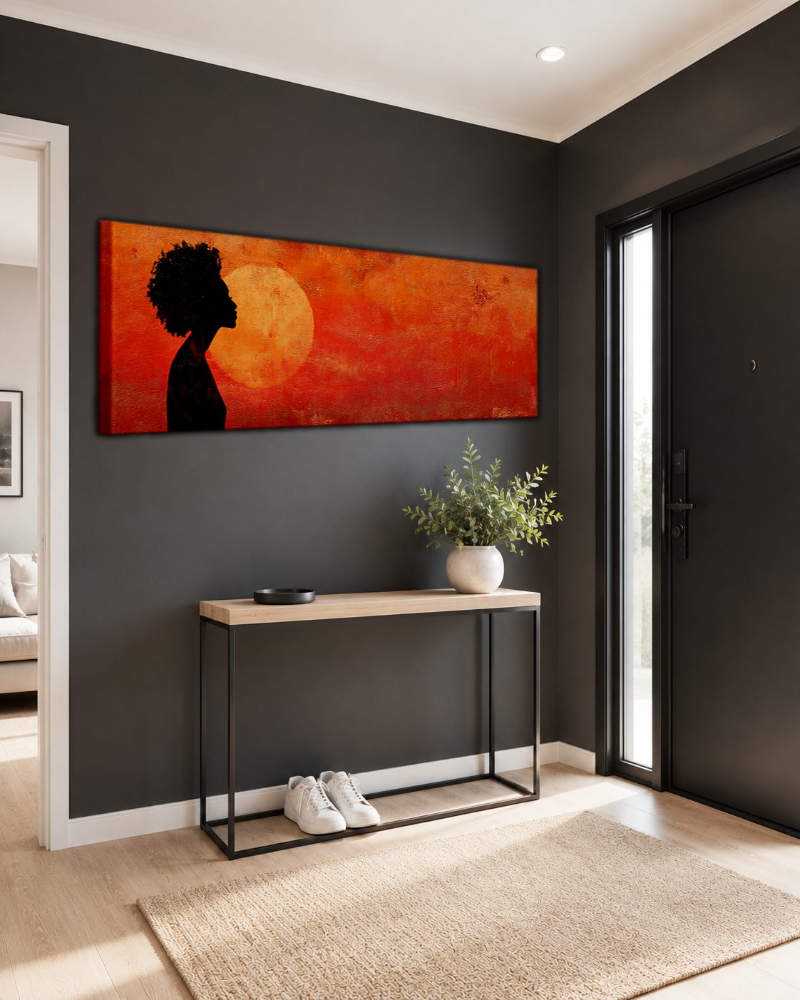 African Woman Silhouette Red Sun canvas wall art, unframed canvas