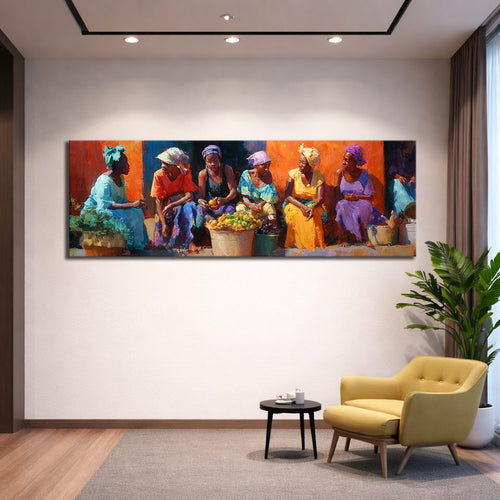 African Women at the Market canvas wall art, unframed canvas