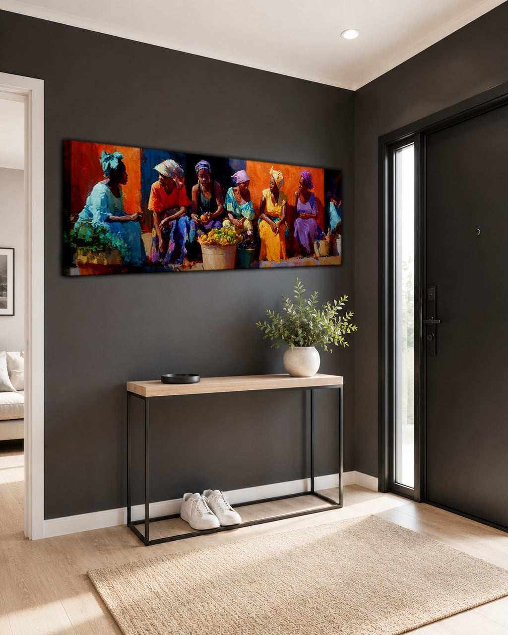 African Women at the Market canvas wall art, unframed canvas
